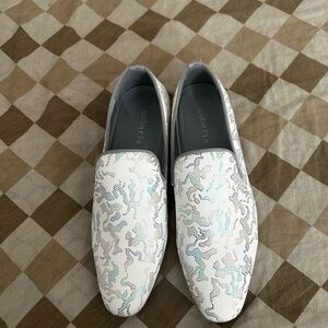 White Patterned Loafers